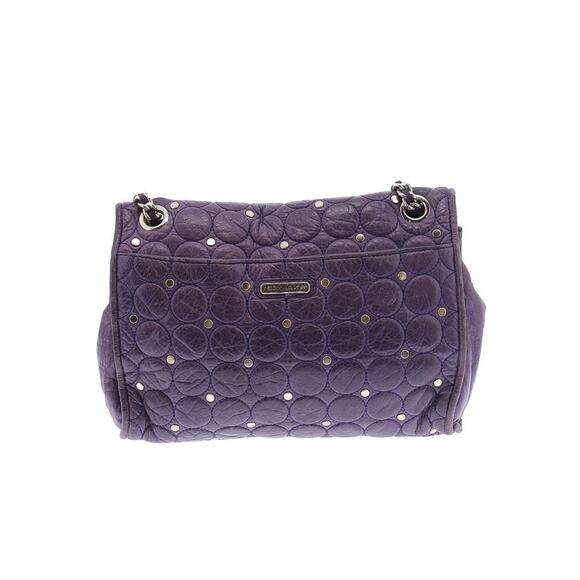Rebecca Minkoff Studded Quilted Chain Strap Purple Leather Shoulder Bag - Picture 3 of 16